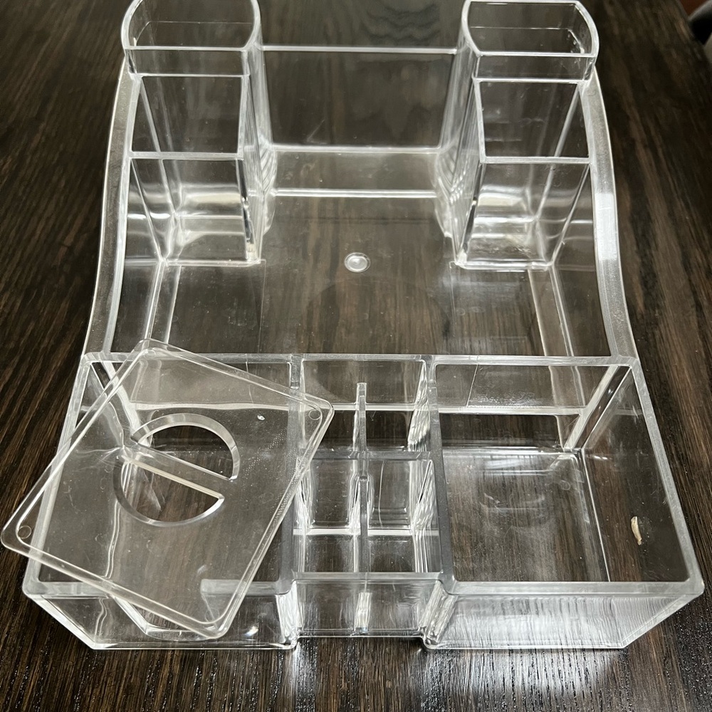 Makeup organizer (clear acrylic). Will include 2 makeup bags.